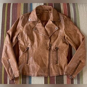 Max Studio Faux Leather Biker Jacket - Size Small - Tan
